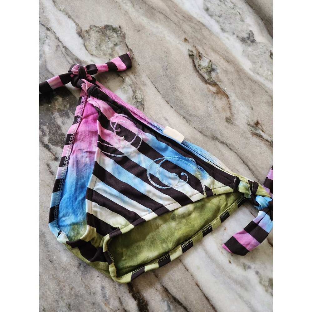 Y2K Lucky Brand Striped Tie Dye Side Tie Bikini Bottoms Small Boho Festival USA